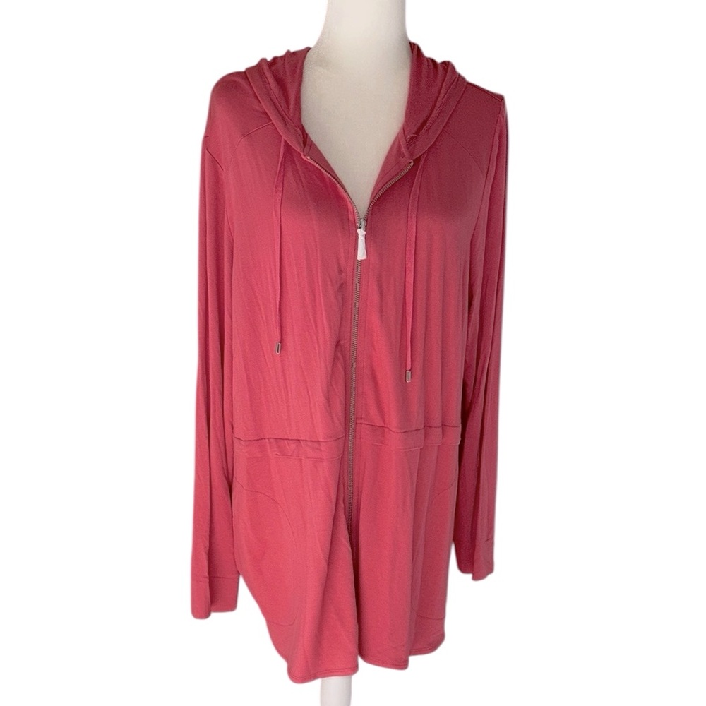 Susan Graver Weekend Coral-Pink Hooded Zip-up, Size XL, NWOT